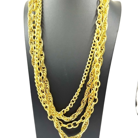 Multi stranded Gold Tone Necklace Chain Link Big Bold Statement Necklace Mobwife - Picture 5 of 14